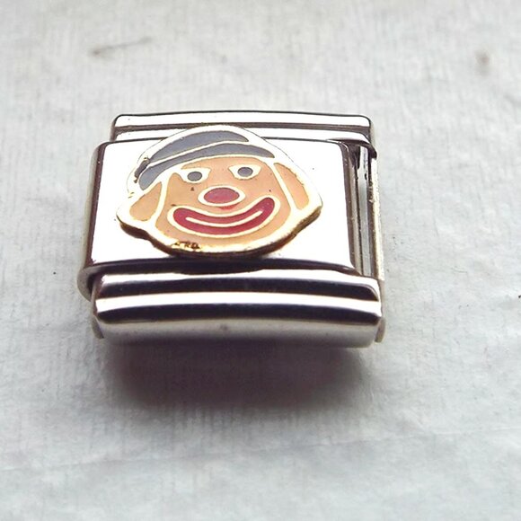 Happy enamel clown dog 9mm stainless steel italian charm bracelet link new - Picture 1 of 2